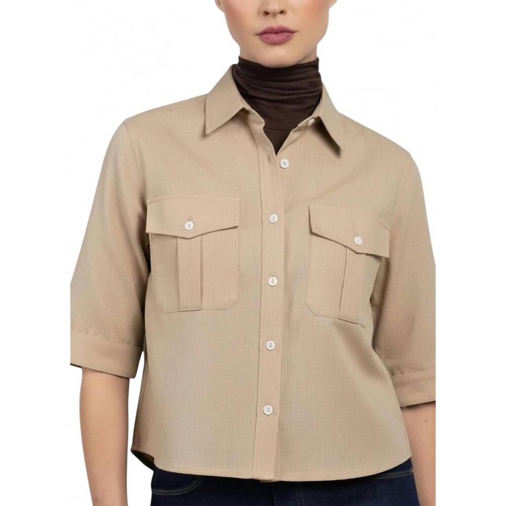 NEW CISSA safari short sleeve button down shirt in beige